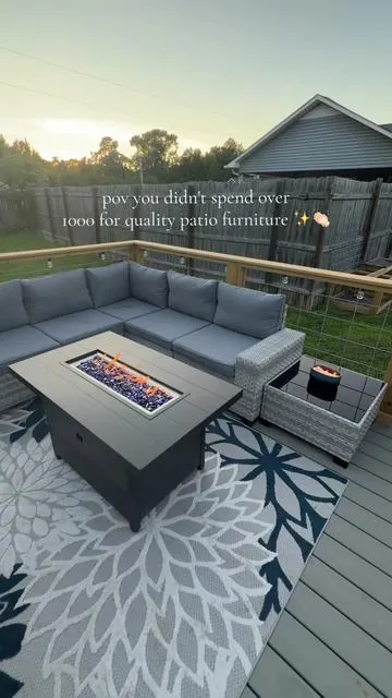 This outdoor sectional and table is the perfect touch to our cozy outdoor space on our deck! Very comfortable and great quality! @MAISON BACKYARDS #outdoorfurniture #patioset #outdoorsectional #tiktokshopcreatorpicks #summerwins 