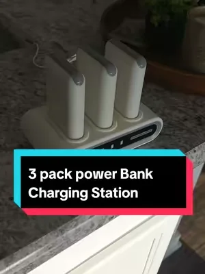 GOODaaa 3-pack portable charger station keeps three 10,000mAh power banks charged and ready whenever you need them. Each power bank features built-in charging cables, making it easy to power phones and other devices at home, in the office, while traveling, or on the go. The charging dock keeps everything organized so everyone always has a fully charged power bank ready to grab. #PortableCharger #PowerBank #ChargingStation #TravelTech #techessentials 