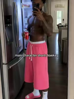 the bright pink color plus the long baggy cut makes these hard to ignore #pinkshorts #baggyshorts #sweatshorts #longshorts #fyp 