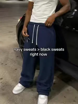 same lazy fit but navy makes it look less like l just rolled outta bed #bluepants #baggypants #mensfashion #navyblue #viral 