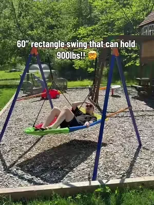 This MASSIVE swing is seriously so sticken cool!! 60” and can hold 900lbs are you kidding?!  #swing #swings #outdoorplay #giftsforkids #backyardvibes 