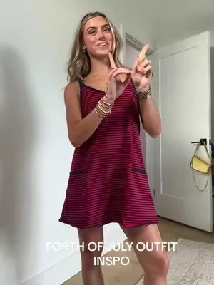 how cute would this activewear workout dress be for forth of July outfit inspo the red and blue striped colorblock and this active dress works great as a coverup outfit too 5’4/xs  #forthofjulyoutfit #july4thoutfit #dealsforyoudays #july4thoutfitinspo #4thofjulyoutfit @Uaneo 