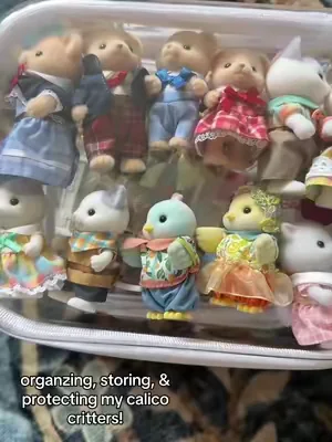 Caring for my calico critters! When not in use, I want to be able to keep them nice and clean away from all the dust that gets in my home! Using the HONITTY Premium Clear Hard Shell Zipper Bag Organizer #calicocritters #sylvanianfamilies #toyorganization #toyorganizer #clearcontainers 