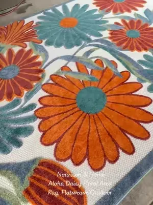 Gorgeous Outdoor Rug from Nourison & Home 🌺 Aloha Daisy Floral Area Rug, Flatweave Outdoor Rug!  ##outdoorrug##rug##DealsForYouDays##SummerWins##tiktokshopcreatorpicks