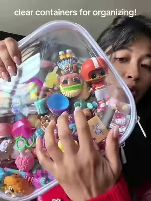 Love having clear containers to organize with! If I don’t see it, I won’t use it! These are the HONITTY Premium Clear Hard shell zipper bag case organizers! great for storing your makeup, kids’ toys, and much more. #clearstorage #storagehacks #organizedhome #toyorganization #toystorage 