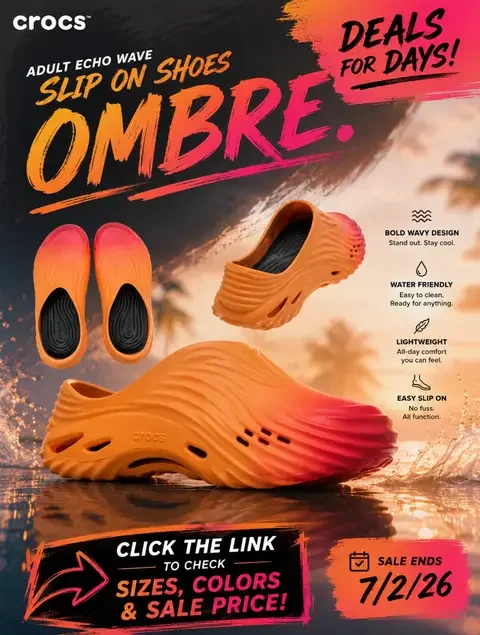 Sale ends 7/2! Crocs Adult Echo Wave Slip On Shoes with Ombre #TiktokShopCreatorPicks #CrocsSuperBrandDay 