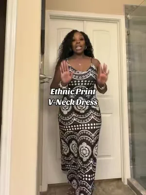 Elegant Fashion Spaghetti Strap Ethnic Print V-Neck Dress #dress #DealsForYouDays #SummerWins #tiktokshopcreatorpicks #tiktokshopsummerturnup 
