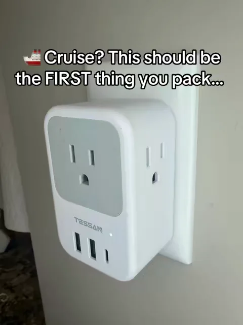 This compact 7-in-1 power strip from @Tessan Shop US is perfect for cruises and traveling 🚢 charges up to 7 devices at one time! #cruisetok #cruisetips #powerstrip #outletextender #usbcharger 