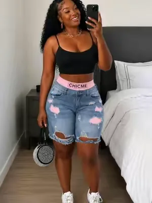 CHICME Women's 2-In-1 Denim Shorts Colorblock Print Ripped Shorts Workout Running Shorts Perfect For Casual Wear Trendy Fit Tie Dye#SummerOutfits #OOTD #summershorts #2in1 #2in1shorts 