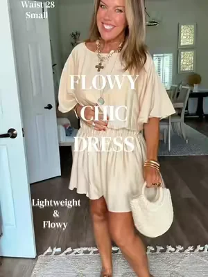 If you’re looking for an easy summer dress that instantly makes you look put together, this one is so good! The elastic waist creates a flattering shape, the flowy sleeves add beautiful movement, and the neutral color pairs with everything. Perfect for brunch, vacation, church, dinner, or any summer event. #dealsforyoudays #styleover40 #vacationdress #flowydress #summervibes 