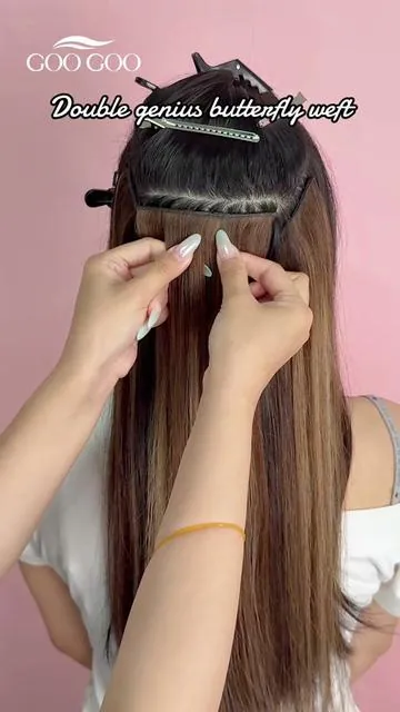 Butterfly weft placement tutorial  #DealsforyouDays #GooGoohair #humanhairextensions #tiktokshopdealsforyoudays #thinhair 
