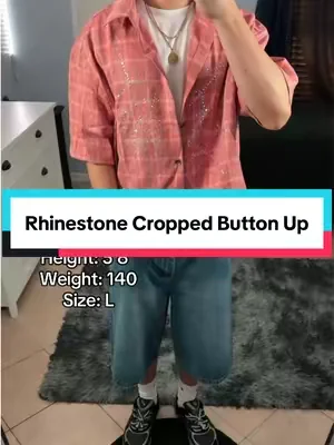 Affordable boxy fit cropped rhinestone button up, this shirt a musttt😍 #mensfashion #dealsforyoudays #rhinestone #buttonup #outfitinspo 