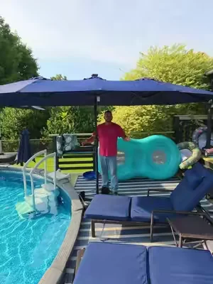 Transform your backyard into the ultimate summer hangout! ☀️ This 15ft double-sided patio umbrella gives massive shade, includes a weighted base and sandbag, and even has an LED light option for relaxing after sunset. Perfect for the pool, deck, patio, or backyard gatherings. #PatioUmbrella #OutdoorLiving #BackyardUpgrade #TikTokShopCreatorPicks #dealsforyoudays 