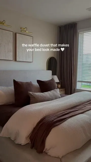 cozy, clean, and under $42 🤍 #selenasincerely #homedecor #bedroomdecor #waffleduvet #bedding