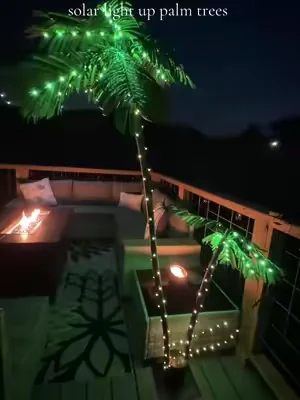 Solar light up palm trees 😍🌴 #solarlightsoutdoor #palmtree #poolpartydecor #creatorsearchinsights #patiodecor 