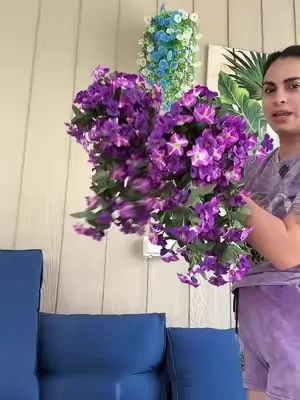 Ivydale Artificial Flowers for Outdoors, 2pcs Faux Hanging Morning Glory Silk Fake Flowers Lifelike Artificial Plants UV Resistant Flowers for Outside Planter Patio Garden Porch Decor (Purple)#flowers #decor #dealsforyoudays 