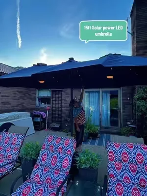 Elevate your patio with this water resistant 15ft, Solar power LED umbrella. #DealsForYouDays #weeklydeals #SummerWins #patio #outdoorumbrella @HOOOWOOO DIRECT