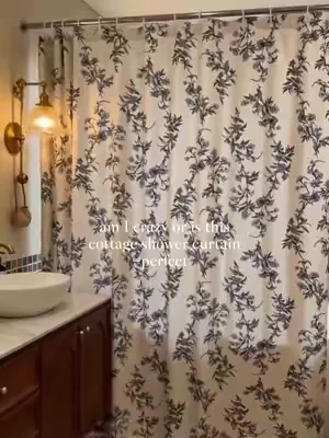 If You Like Cottages, You’ll Like This Shower Curtain 🌿🚿 It’s nothing crazy. Just a floral print curtain with tassels on the bottom. But somehow it makes my whole bathroom feel a little more like a cozy cottage. Worth the swap. #cottagecore   #floralcurtain #bathroomupgrade #showercurtain #dealsforyoudays 
