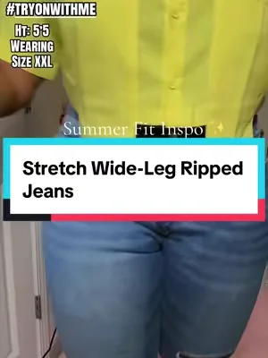 Nice Stretch!! Wide-Leg Ripped Jeans. Top can be found here:  @Meladie ❤️ | 40+ Club ✨| UGC  Shoes can be found here:  @Meladie ❤️ | 40+ Club ✨| UGC #jeans #widelegjeans #tiktokshopcreatorpicks #dealsforyoudays #summerwins 
