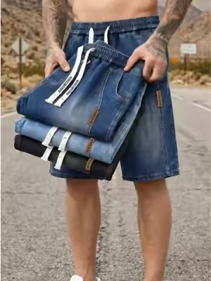 Big belly friendly men' s elastic waist straight leg jean shorts, zero restraint#pants #mensfashion #comfystyle #jeansformen #jeansoutfit #jeanshorts 