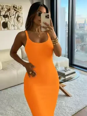 Spaghetti Strap U-Neck Casual Maxi Dress Slim Fit Cami Vacation Dress#OOTD #dressshopping #casualoutfits #summerwins #tiktokfashion 
