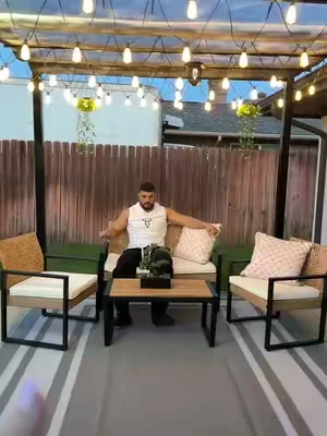 Phivilla Home Juego de muebles de mimbre para patio al aire libre, sofá de dos plazas y sillas acolchadas de ratán, con mesa de centro de madera de acacia, elegantes asientos para todo clima para jardín, patio trasero y piscina, SpringGlowUp. #patio #verano #tiktokshopcreatorpicks #DealsForYouDays #SummerWins 
