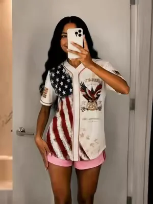 Unisex Patriotic Baseball Jersey, Vintage 250th Anniversary Button Down Shirt with Distressed American Flag Eagle Graphic for 4th of July Outfits 1776-2026
