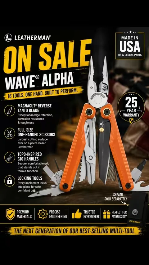 The Leatherman Wave Alpha is a premium multi-tool built for everyday carry, work, camping, and emergencies. Made in the USA with a 25-year warranty, it combines precision pliers, premium blades, and essential tools in one compact design that’s ready for any job. #LeathermanSpotlightDay #leatherman #multitool #edc #tiktokshop@Leatherman Tools 