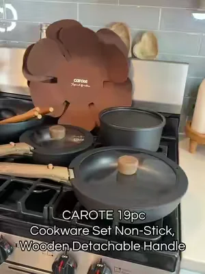 CAROTE 19/22/26pcs Pots and Pans Non Stick, Wooden Detachable Handle. ##carotepartnerClick link to order!