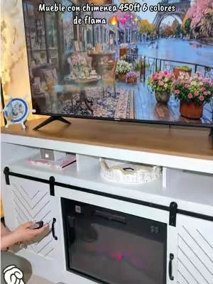 Mueble con chimenea eléctrica 110v llegan 2 cajas 📦 👆✨💯pide la tuya antes que se agote 😍#tvstand #DealsForYouDays #fireplace #homedecor #chimenea 