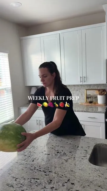 the fruit lineup of the week🫡 🍉🍇🍓🍋🍍🍌🍈#fruitprep#mealprep#toddlersnacks#weeklyprep#momlife 
