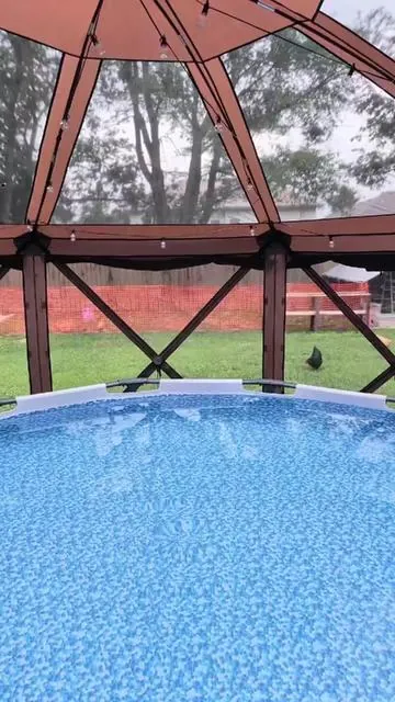 I spend way less time cleaning our pool now. Gazebo by Vevor #vevor #gazebo  #poolday  #summer2026 