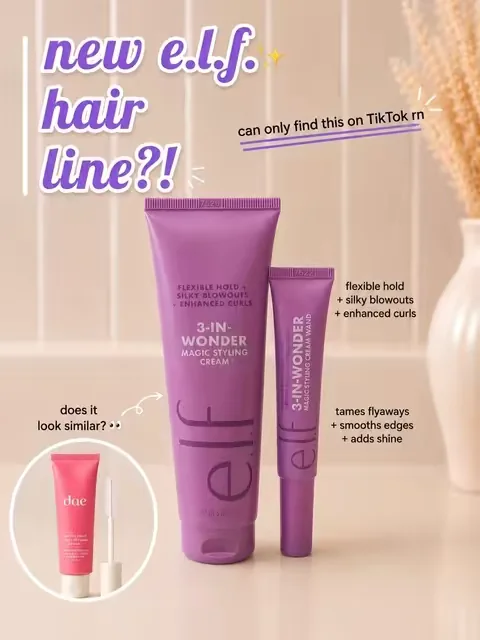 I wasn’t expecting e.l.f. to launch a hair line… but these products definitely caught my attention. 👀✨ The styling cream gives flexible hold without feeling crunchy, and the cream wand is perfect for smoothing flyaways in seconds. If you’ve been eyeing the viral pink styling products, these might look a little familiar. 🤭 I found them on TikTok before seeing them anywhere. Tap the cart if you want to check them out while they’re still available. 💜 #dealsforyoudays #tiktokshopsummerturnup #tiktokshopcreatorpicks #tiktokshopdealsforyou #elfhair 