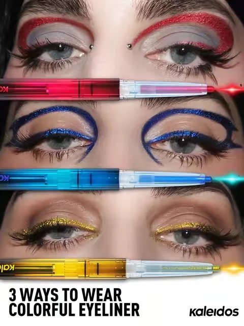 ❤️ #Kaleidos Eyeliners in Scarlet Striker, Miss Matrix and Jackpot Jinx #colorfuleyeliner #graphiceyeliner #grungemakeup #Eyeliner