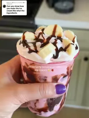 Replying to @💸𝓐𝓛𝓔𝓧𝓐𝓝𝓓𝓔𝓡 💸 this is how I made my protein ice cream!  1 scoop @ShopFlavCity banana bread protein smoothie powder 1 packet strawberry ice cream mix from @TryTasti  2 cups milk Mix together and pour into the ice cream machine 🍦  #slushy #icecream #slushymaker #icecreammaker #dealsforyoudays 