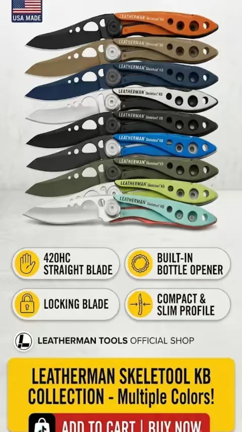 The Leatherman Skeletool KB is a slim everyday carry folding knife built for work, camping, fishing, and quick cutting tasks. Lightweight, durable, and easy to carry, it features a sharp 420HC blade and built-in bottle opener, making it a simple tool you’ll want in your pocket every day.  #leatherman #edcgear #pocketknife #tiktokshop @Leatherman Tools 