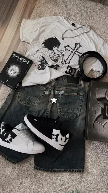 Black and white fit 👀👀 #deathnote #dcshoes #y2k #tiktokshop #manga 