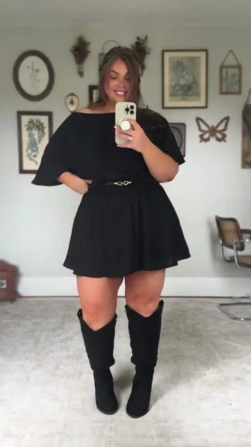 Such a waist flattering cutie little dress #curvyfashion #littleblackdress #minidress #plussizefashion #dealsforyoudays 