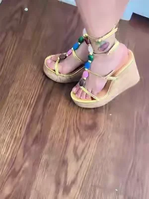 I Women's High Heel Sandals, High Wedge Shoes, Bohemian Colorful Artificial Gem Chunky Sole Roman Shoes, Comfortable and Stylish Footwear, Wedge Design #Summervibes #tiktokshopsummervibes #Dealsforyoudays #tiktokshopcreatorpicks #heels 