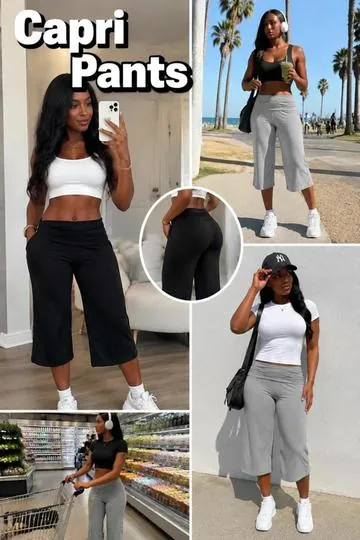 Women's Solid Color Knit Loose Fit Wide Leg Capri Pants, Elastic Mid Waist, Casual Summer Leisure Pants, Comfortable and Stylish, Casual Lounge Pant #lightweightpants #brxlpantswomen #socinchedhighwaistedleggings #caprijumpsuit #widelegyogapants #highwaistleggings #womenstrousers #womenhighwaistpants #aritziaeffortlesspants #flaredsweatpants #whattowear #ootd #fyp #capris #caprioutfit #capripants
