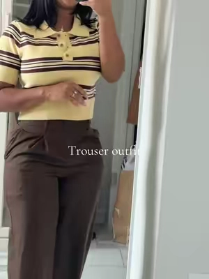 Trouser outfit with cute yellow striped polo  #polo #trousersoutfit 