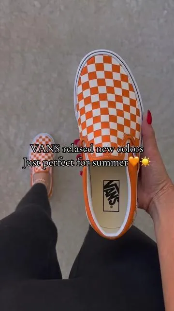 @vans  checkered slip on shoes in new colors. I love the orange one 🧡🧡