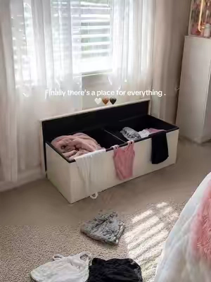 One bench hides everything!!!#hiddenstorage #storageottoman #homeorganization #storagehacks #homefinds 
