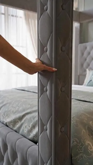 Hotel vibes in your bedroom 🛏️ This canopy bed has a charging station + velvet headboard! No box spring needed ✨ #DealsforYouDays #BedroomGoals #LuxuryHome #TikTokMadeMeBuyIt #BedroomDecor #Summervibe #weeklydeals #Amerlife #DealsForYouDays #SummerWins #indoorfurniture #furniture #SummerGarden #FathersDayGift