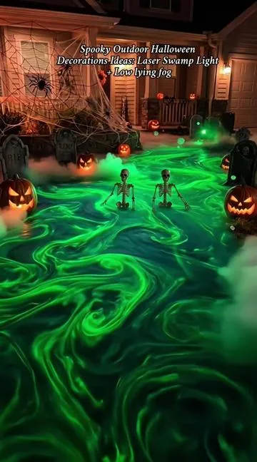 Spooky Outdoor Halloween Decorations Ideas: Laser Swamp Light + Low lying fog 👻👻（Attention: you need to prepare a fog machine by yourself if you want to DIY Halloween effect as the video shown!）Click the link above👆 to grab your favorite color for your awesome Halloween decorations this year! #laserswamp #summerween #halloween #halloweendiy #spookyseason 