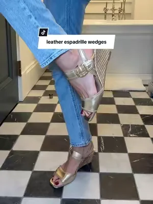 Vince Camuto leather espadrilles are gorgeous! Easy velcro strap too!  .cushioned insole these are comfy! #dealsforyoudays #edpadrillewedges#loveqvc #raffiawedgesandals #tiktokshopcreatorpicks @QVC, Inc 