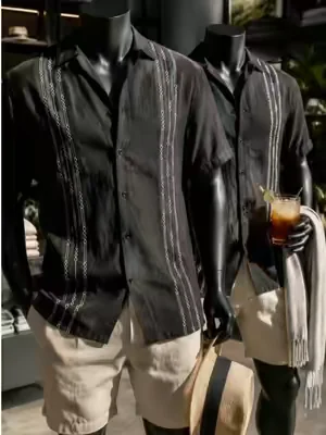 This Shirt Brings Clean Cuban Summer Elegance 🌴☀️✨ #mensfashion #guayabera #summerwins #tiktokviral #foryoupage 