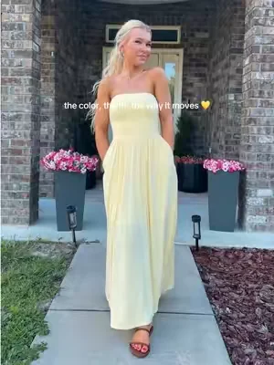 I can’t get over how pretty this maxi dress is 💛✨ #maxidress #summerdress #beachvacation #sundress #glowmode 