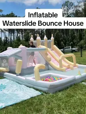 Inflatable bouncy house with water slide for kids this summer! Parents get this for your kids you will be so glad you did. #inflatableslide #waterslide #bouncehouse #summerwins #dealsforyoudays 