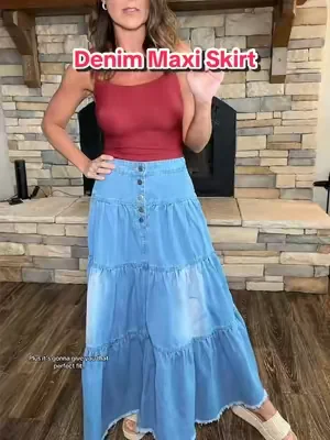 Obsessed! 😍 This is the cutest most feminine boho style denim skirt!  #bohostyle #maxiskirt #tiktokshopcreatorpicks #SummerVibes #DealsForYouDays @CHOUYATOU 